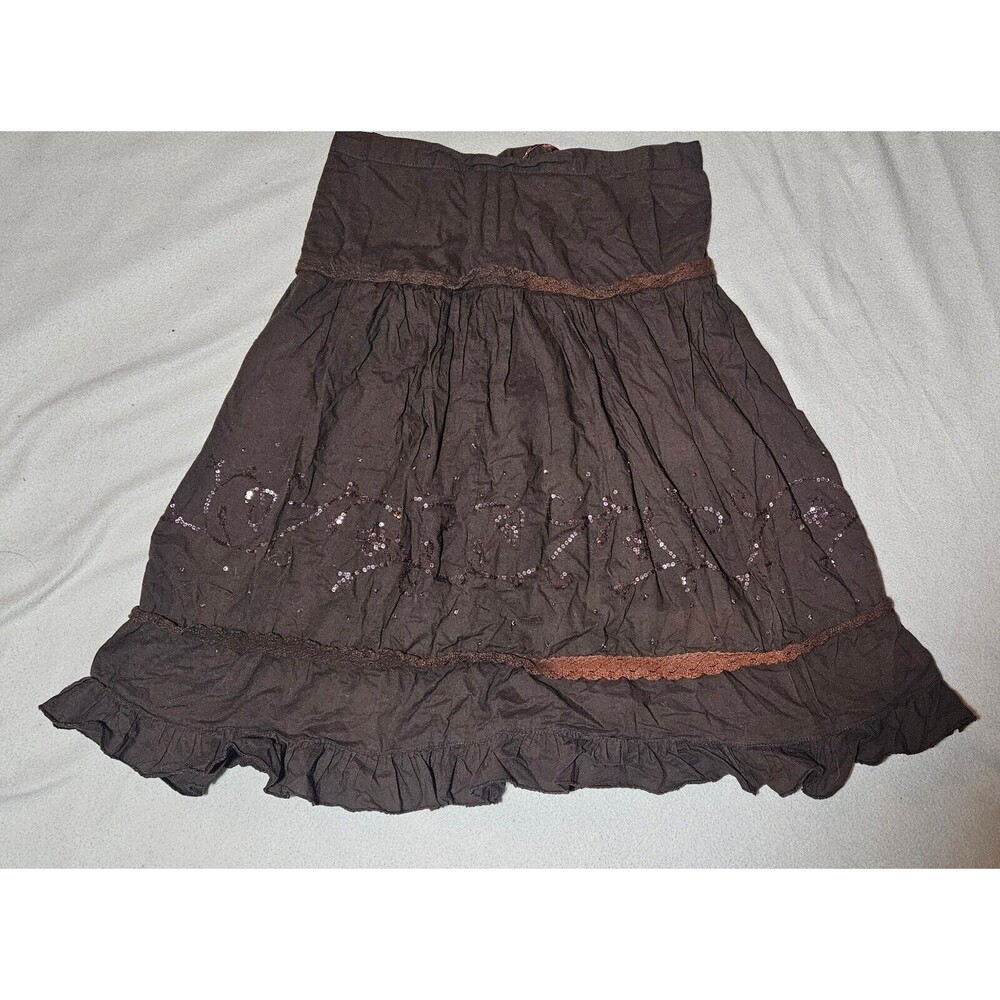 Y2k Skirt Women's Size Small Brown Floral Sequin Embroidered Boho Fairy Cottage